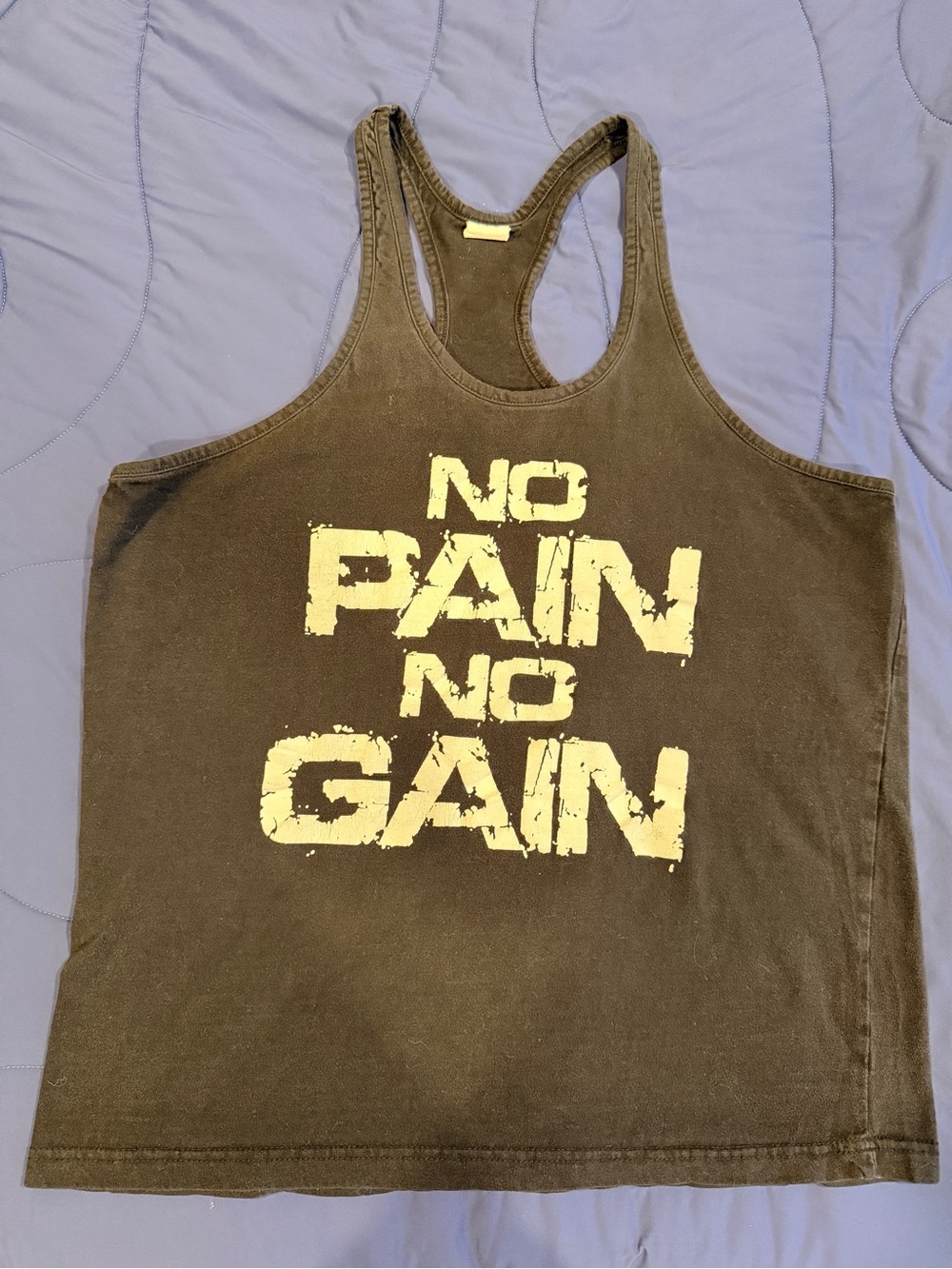 No Pain No Gain Brown Graphic Muscle Tank